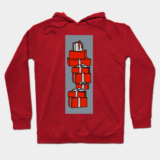 Red Gift Wrapped Christmas Gift Box Stack Hoodie by ellenhenryart